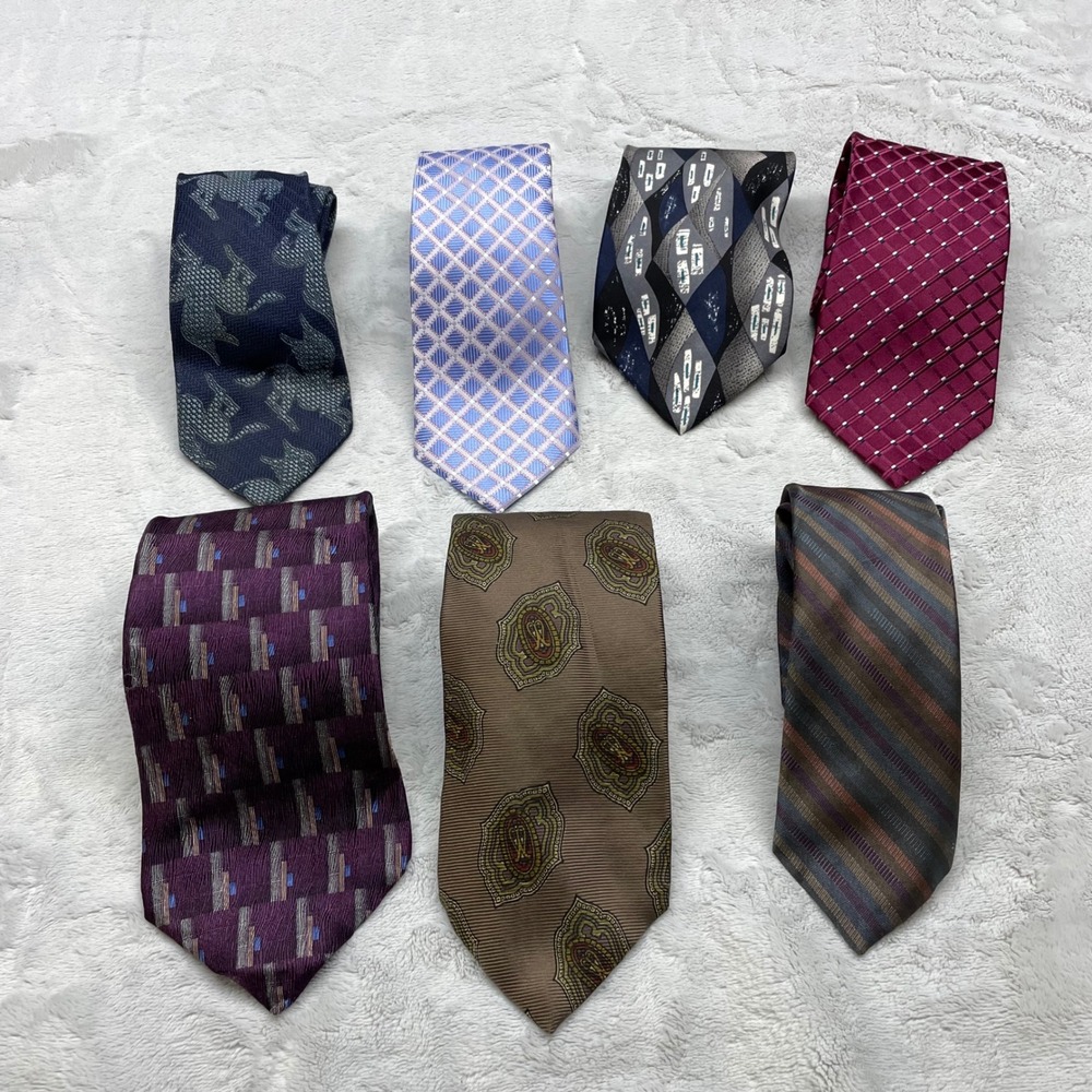 Mixed Brand Lot of 7 Mens Neckties OS Multicolor Silk Polyester Patterned Bundle